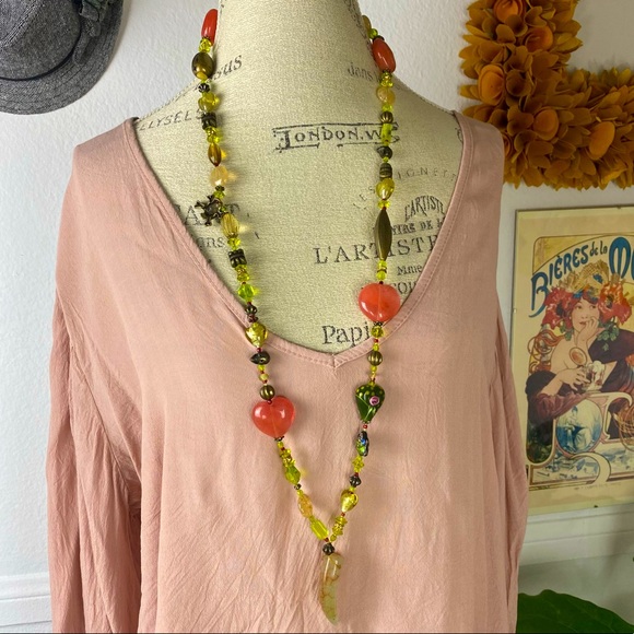 Boho Bold Mixed Chunky Bright Necklace 22" Rare - Picture 2 of 9